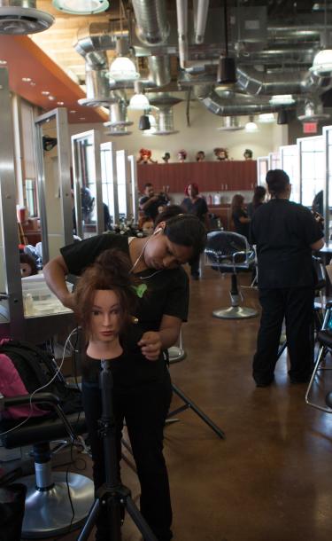 Cosmetology Students Practicing at Class 