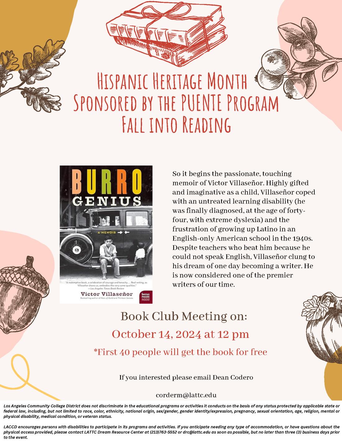 Hispanic Heritage Month book club flyer