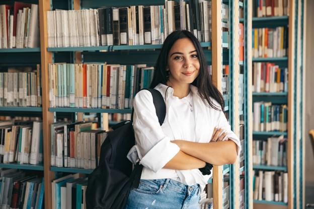 Female student in library